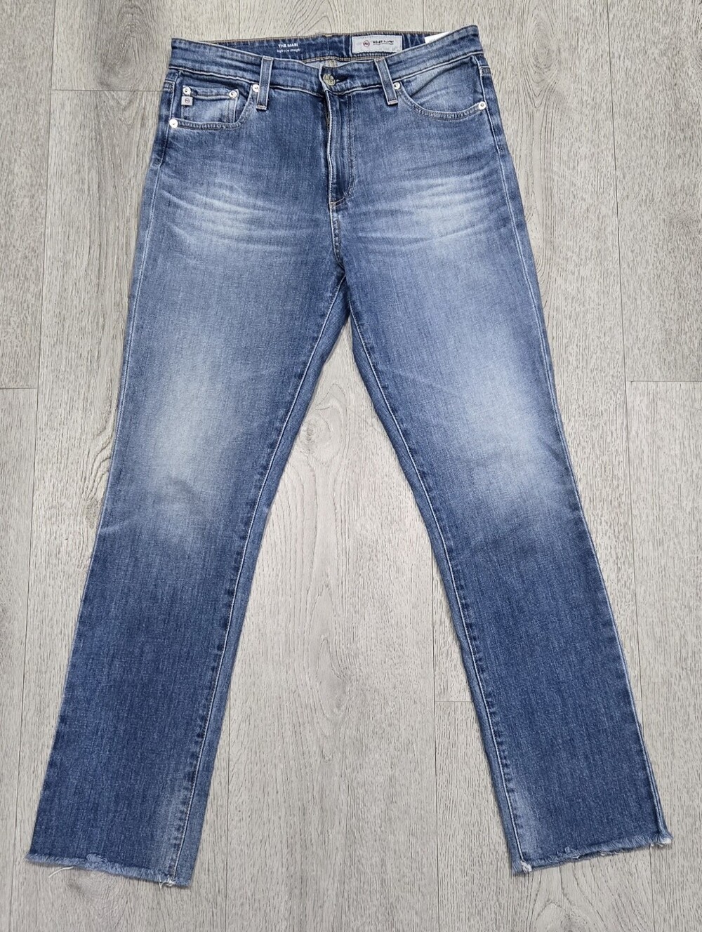 AG The Mari High Rise Straight Jeans Raw Hem Medium Wash Sz 30R - Picture 4 of 14